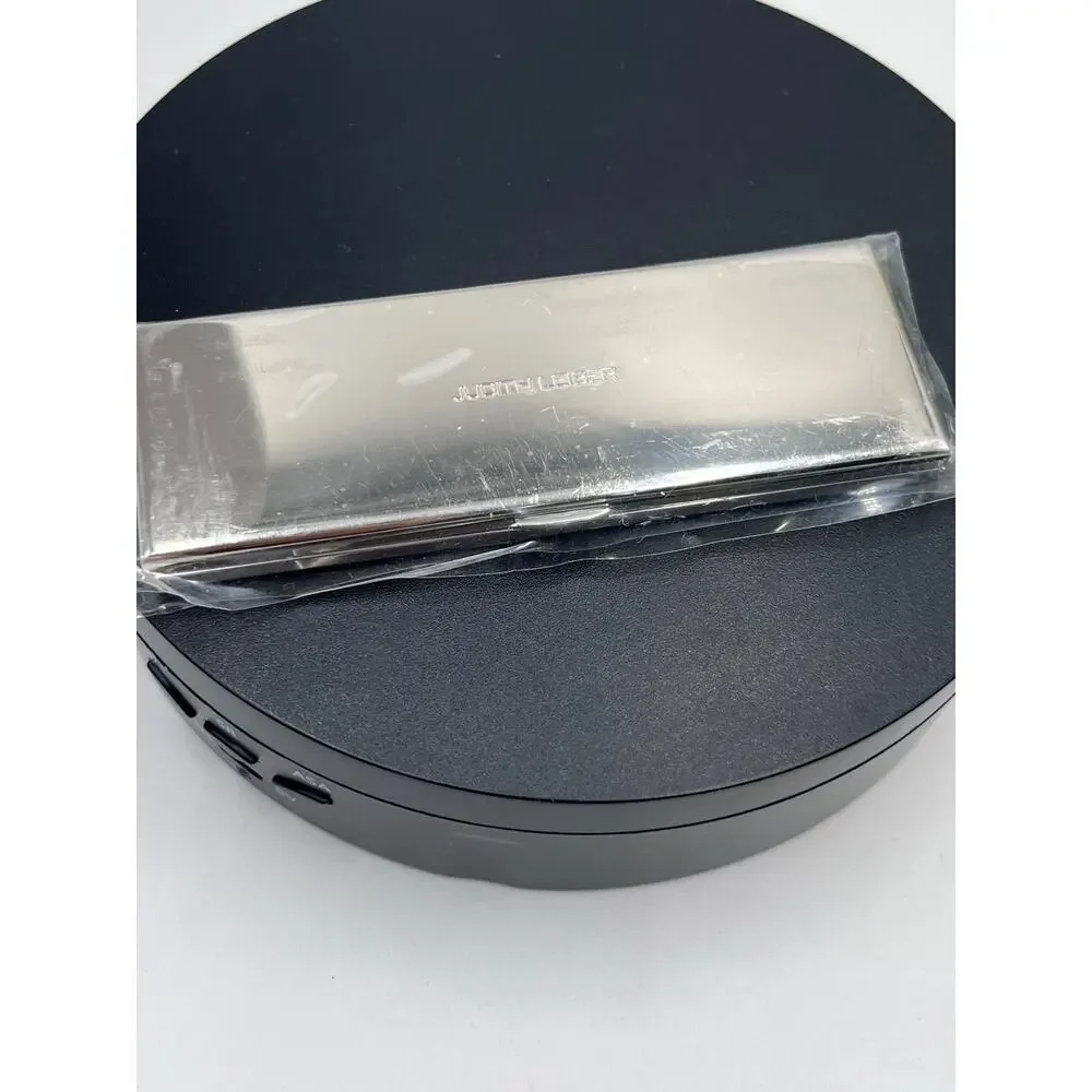 JUDITH‎ LEIBER Compact Mirror Slim Pocket Austria Crystal Green Blue Dots Silver